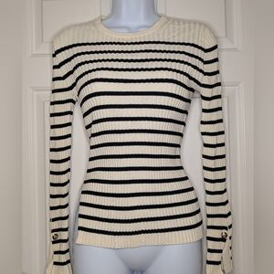 Massimo Dutti Cream And Black Ribbed Knit Sweater Size S